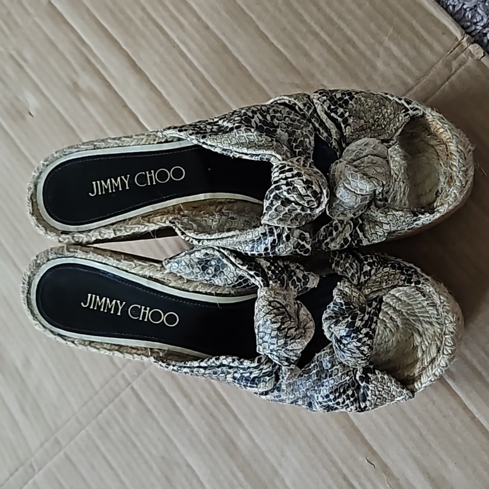 Jimmy Choo Priory Knotted Python Mule Platform Sa… - image 2